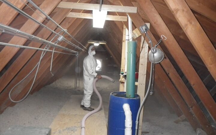 Cellulose insulation installed in an attic